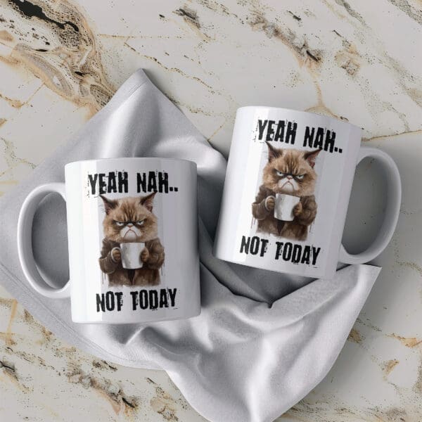 Vicces bögre morcos macskával és humoros "Yeah Nah... Not Today" szöveggel