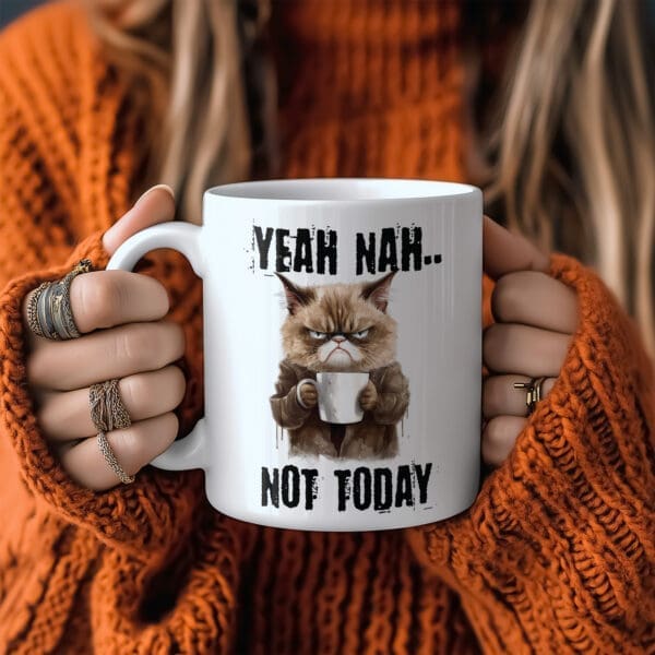 Vicces bögre morcos macskával és humoros "Yeah Nah... Not Today" szöveggel